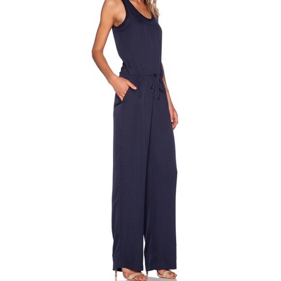 Theory Navy Silk Drawstring Jumpsuit - Picture 2 of 6